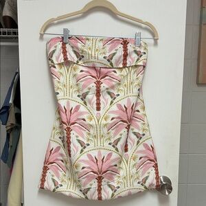 Strapless Tropical Print Dress